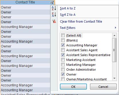Datasheet Filtering by Drop Down List of Values in Microsoft Access 2007