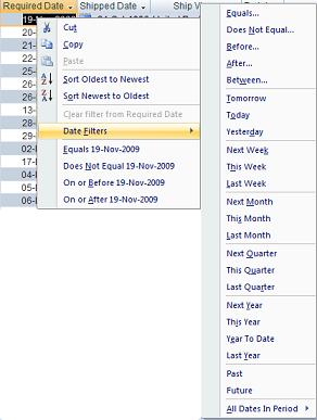 Date Filtering with Built-in Date Specific Ranges in Microsoft Access 2007