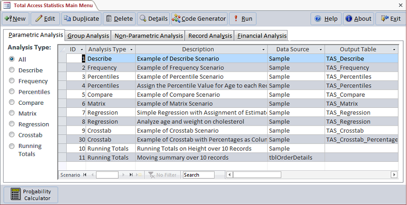 Total Access Statistics Main Screen