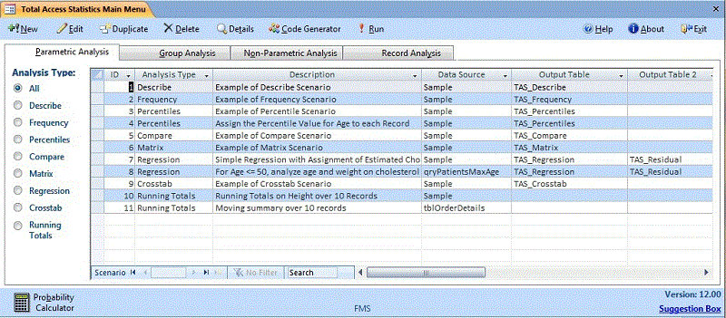 Main form of Total Access Statistics for Performinig Advanced Data Analysis in Microsoft Access