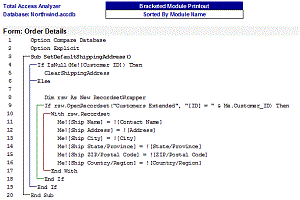 Microsoft Access Module Formatted and Bracketed Loops Report