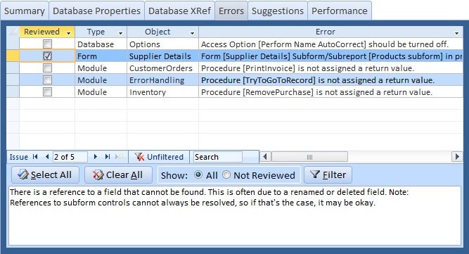 Microsoft Access Errors, Suggestions, and Performance Tips