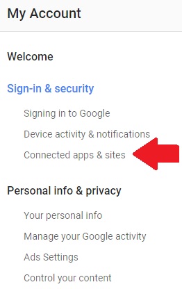 My Account, Sign-in security, Connected apps