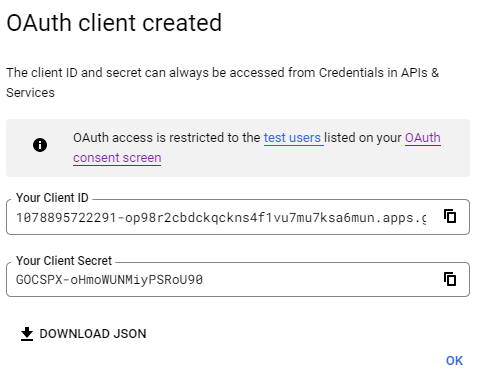 Google OAuth Client Created