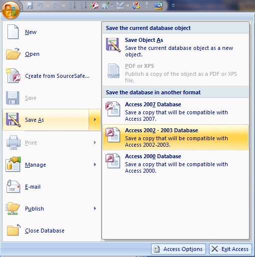 Access 2007 File SaveAs Command for Database Conversion