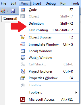 Module IDE View Menu in VBA and VB6