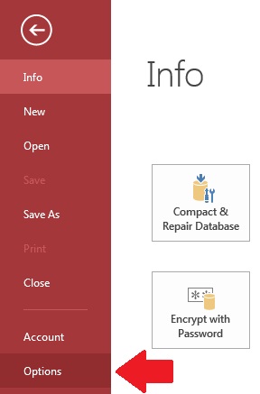 Microsoft Access 2013 Options