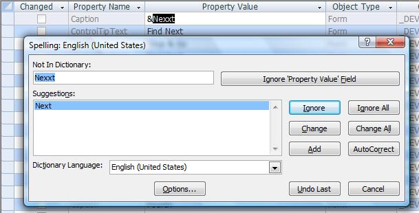 Spell check text on Microsoft Access objects
