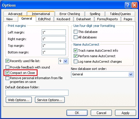 Compact on Close in Microsoft Access 2003