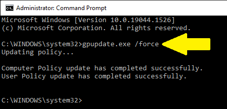 Group Policy Force Update from Command Prompt