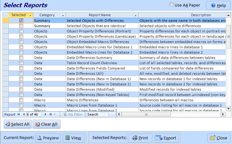 Microsoft Access Database Difference Reports