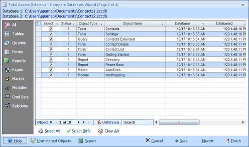 Select Among the Identically Named Objects for More Detailed Comparison