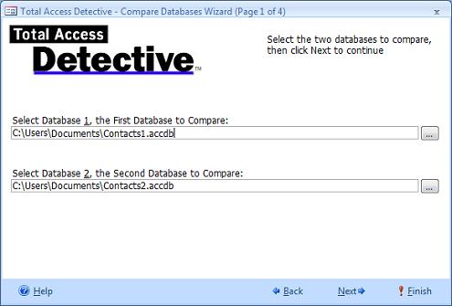 Specify the two Microsoft Access Databases to Compare for Differences