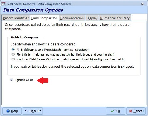 Compare Data between Microsoft Access Tables and Optionally Ignore Case Differences