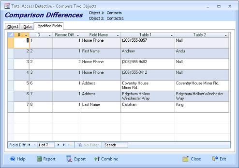 For Modified Records between your Microsoft Access tables, see the Field by Field Differences