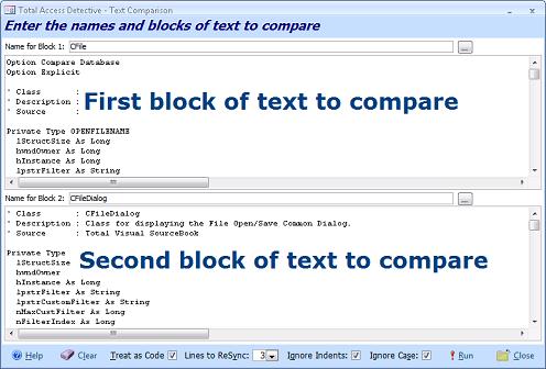 Compare Any Two Blocks of Text as VB6/VBA Modules or Classes for Differences