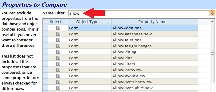 Name Filter on Property List