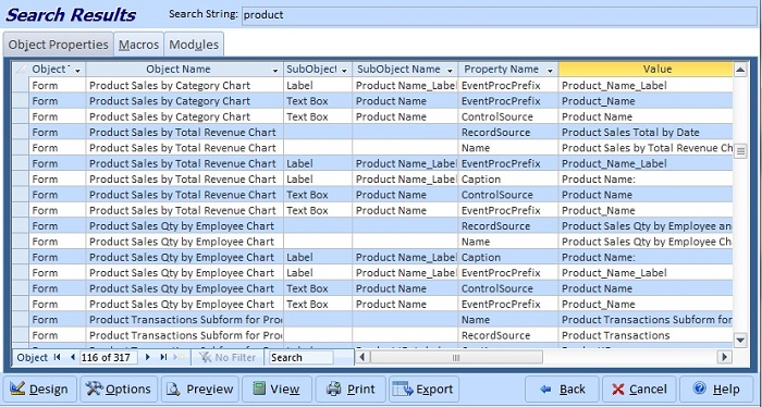 Search Microsoft Access Property Values in your Database