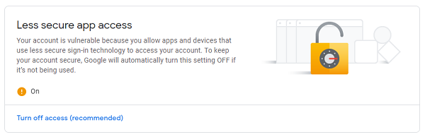 Less secure app access turned on