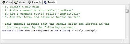 Example tab in the Source Code Explorer for Total Visual SourceBook
