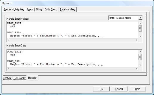 Customize the error handling routines for the VBA/VB6 modules and classes