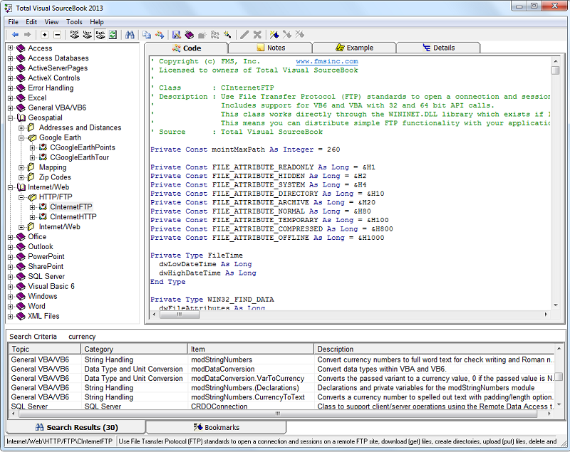 Easily find the VBA/VB6 sourced code you need from the Code Explorer
