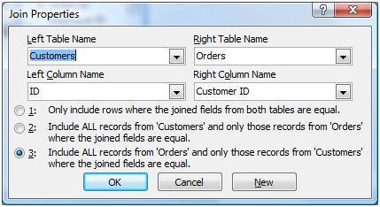 Microsoft Access Query Designer for Join Properties Dialog