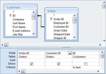 Microsoft Access Query Designer for Finding Orphaned Records