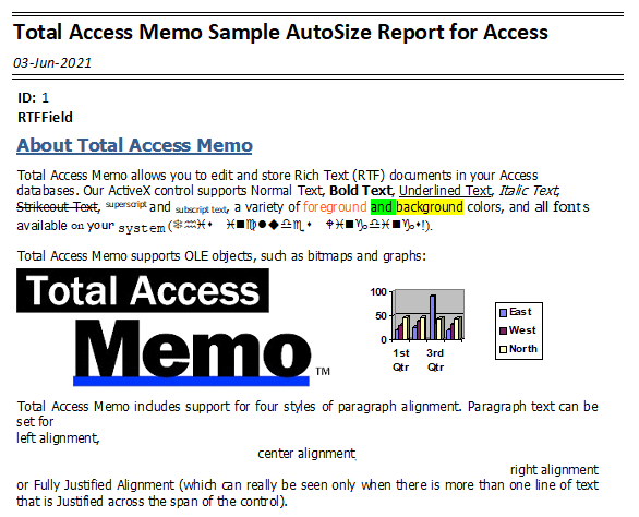 Example of a Rich Text Format Memo Field in a Microsoft Access Report