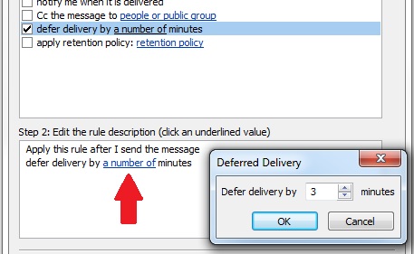 Microsoft Outlook Delay Minutes Dialog