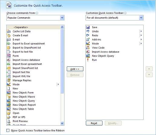Choose Command for Quick Access Toolbar