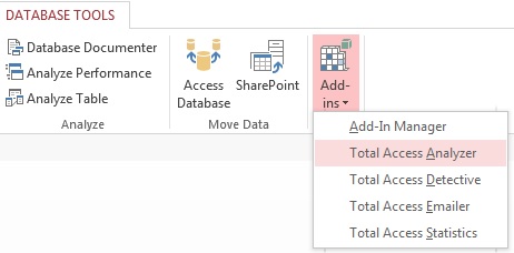 Microsoft Access Add-in Menu for Total Access Analyzer