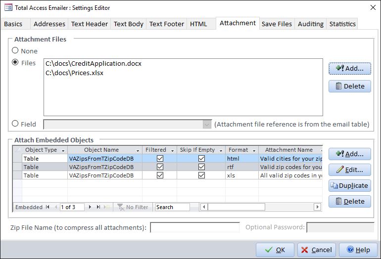 Microsoft Access Email File Attachment Options