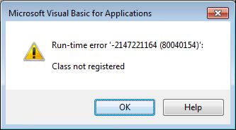 Class not registered Run-time error -2147221164 (80040154)