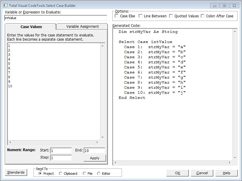 Select Case Statement Builder in Total Visual CodeTools for VB6 and VBA/Office