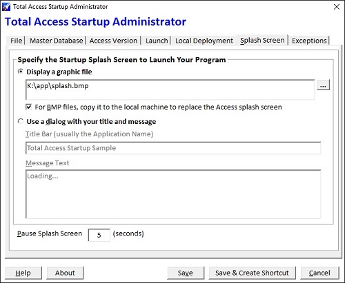 Add a splash screen graphic or dialog while the Microsoft Access database loads