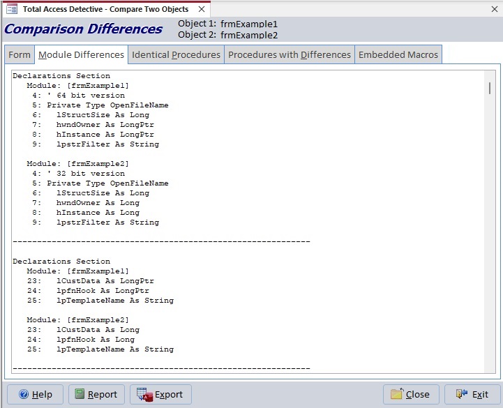 Microsoft Access Module Comparison Differences