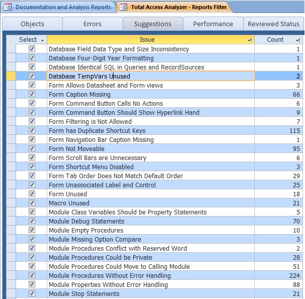 Report Filter Issue Counts