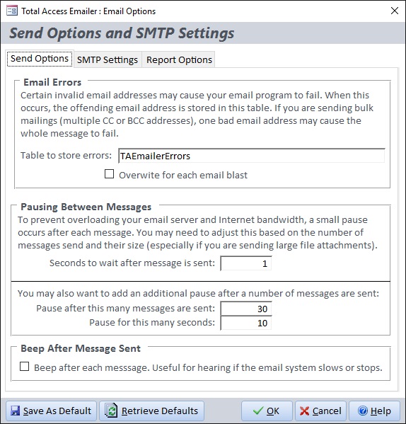 SMTP Send Options