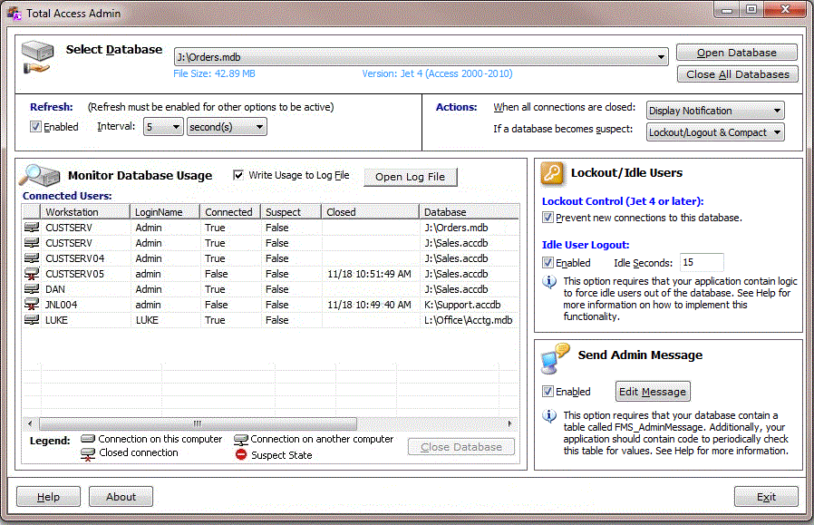 Multiple Microsoft Access Database Monitoring with Total Access Admin