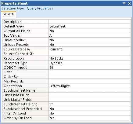 Microsoft Access Query Properties