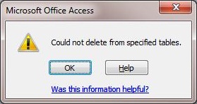 Could not delete from the specified tables error with Delete Query