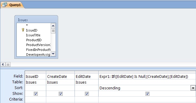 Microsoft Access query sort calculated expression