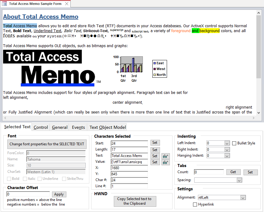 Example from the Sample Database of a Rich Text Format Memo Field in a Microsoft Access Form with customizable VBA code