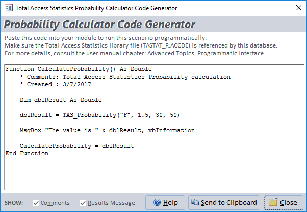 Total Access Statistics VBA Probability Code Generator for Microsoft Access