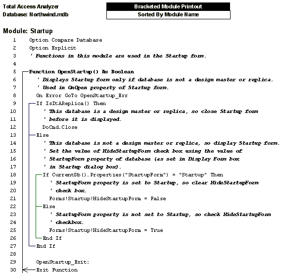 Bracketed Module Printout