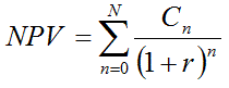 Formula for Net Present Value (NPV) for periodic cash flows