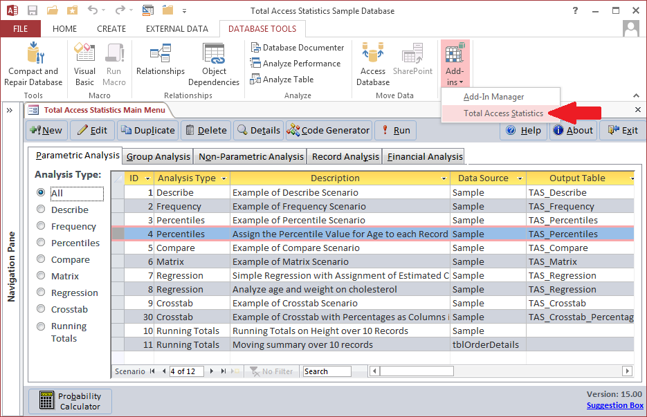 Total Access Statistics Add-In Main Form