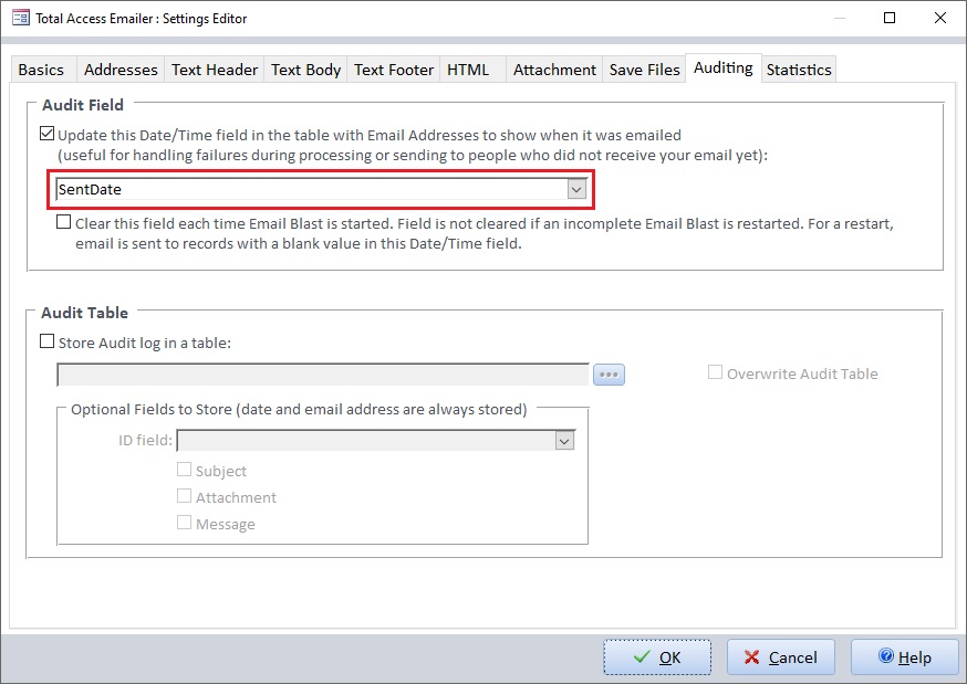 Maintain an audit of the emails sent from Microsoft Access