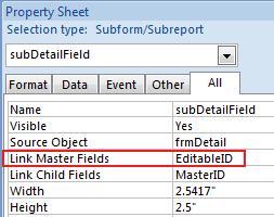 Microsoft Access Subform Linked Master Field to Field